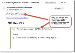 Homeschool Planet Email Digest screenshot button