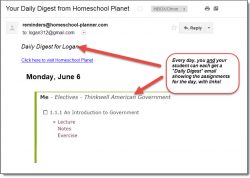 Homeschool Planet email digest screenshot button