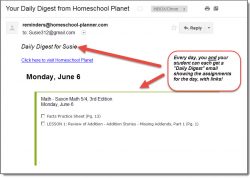 Homeschool Planet Saxon Math email daily digest screenshot button