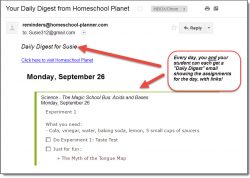 Homeschool PlanetThe Magic School Bus daily digest email screenshot button