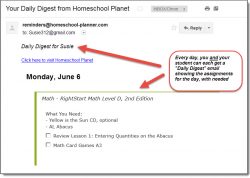Homeschool Planet RightStart Math daily digest email screenshot button