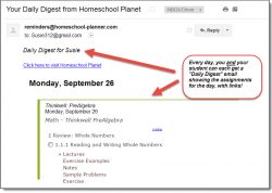 Homeschool Planet Thinkwell Pre Algebra daily digest email screenshot button