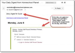 Homeschool Planet Veritas Self-paced daily digest email screenshot button