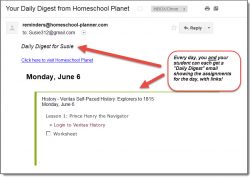 Homeschool Planet Veritas Self-Paced daily digest email screenshot button