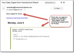 Homeschool Planet LIFEPAC Health Quest email digest screenshot button