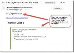 Homeschool Planet LIFEPAC Science email digest screenshot button