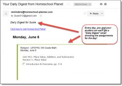 Homeschool Planet LIFEPAC Math email digest screenshot button