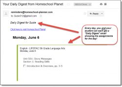Homeschool Planet LIFEPAC Language Arts email digest screenshot button