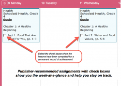 Homeschool Planet Schoolaid Health weekly view screenshot button