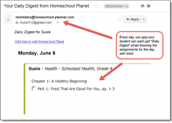 Homeschool Planet Schoolaid Health email digest screenshot button