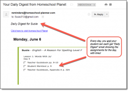 Homeschool Planet A Reason for Spelling daily digest screenshot button