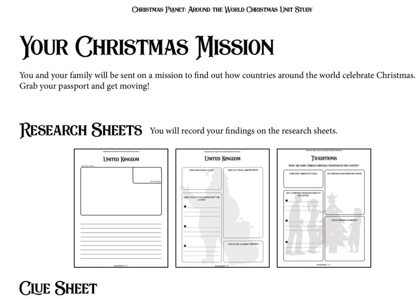Click to see Research Sheets for Christmas Planet