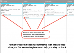 Weekly view of publisher-recommended assignments for Winston Grammar