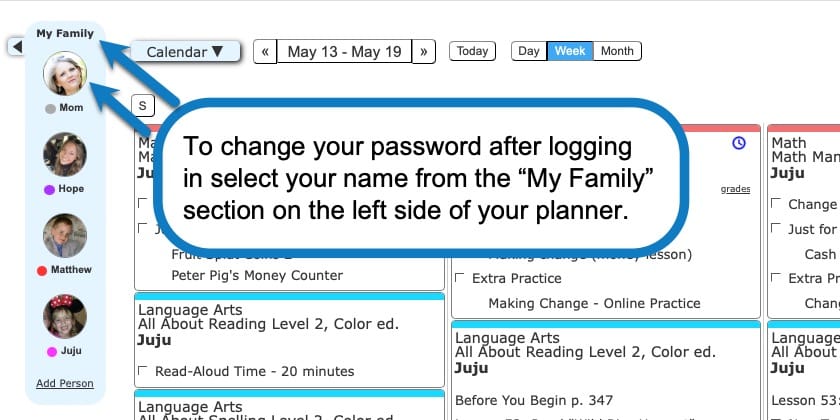 How to change your password in Homeschool Planet screenshot 1