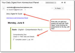 Homeschool Planet Comprehension PLUS daily digest button