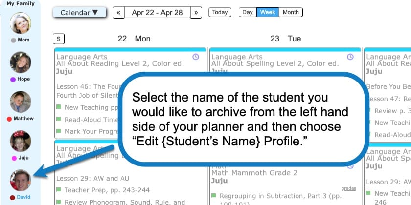 Removing and Archiving Students in Homeschool Planet screenshot 1