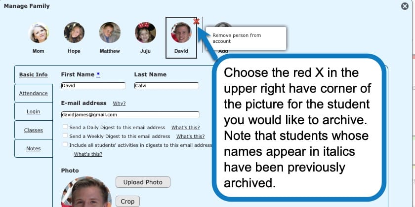 Removing and Archiving Students in Homeschool Planet screenshot 2