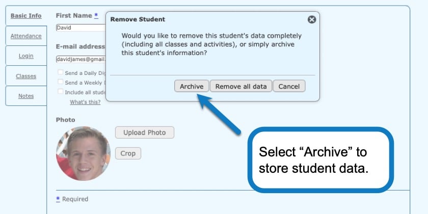 Removing and Archiving Students in Homeschool Planet screenshot 3