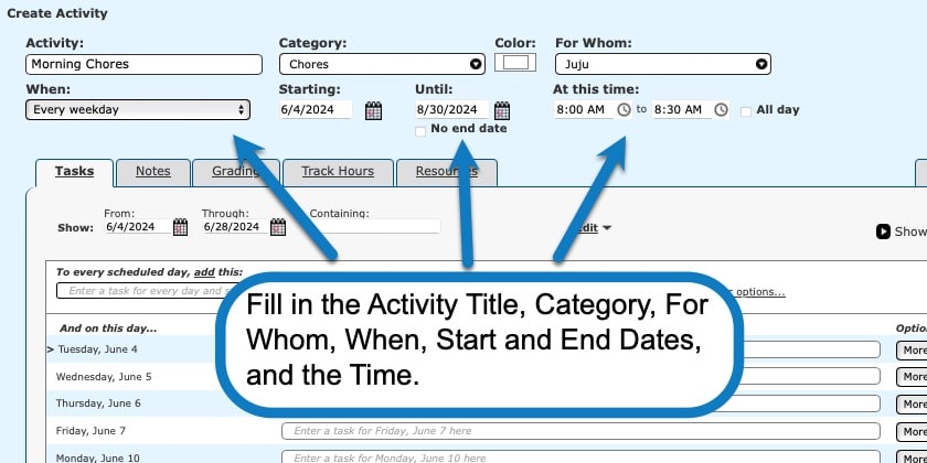 Adding chores in your Homeschool Planner screenshot 2