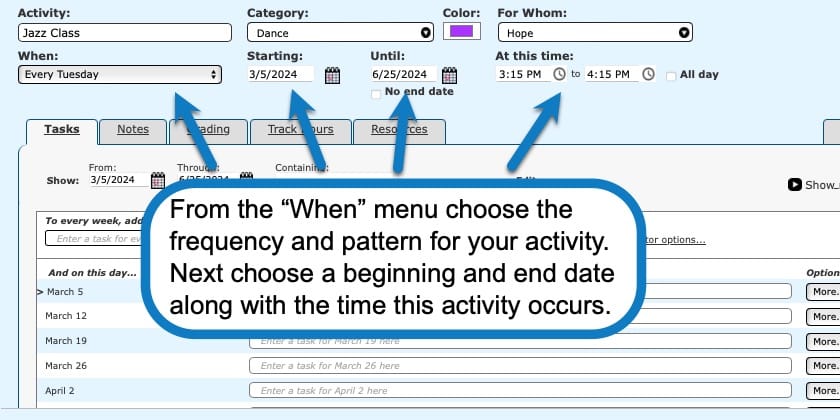 Adding an activity in your homeschool planner screenshot 3