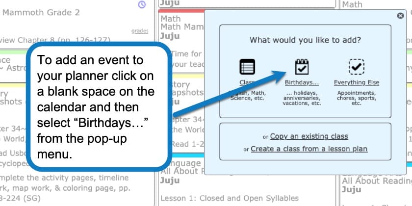 Adding events in your homeschool planner screenshot 1