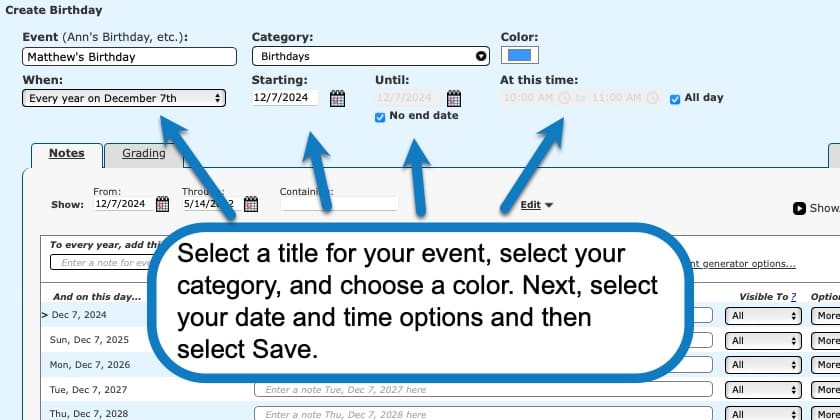 Adding events in your homeschool planner screenshot 2