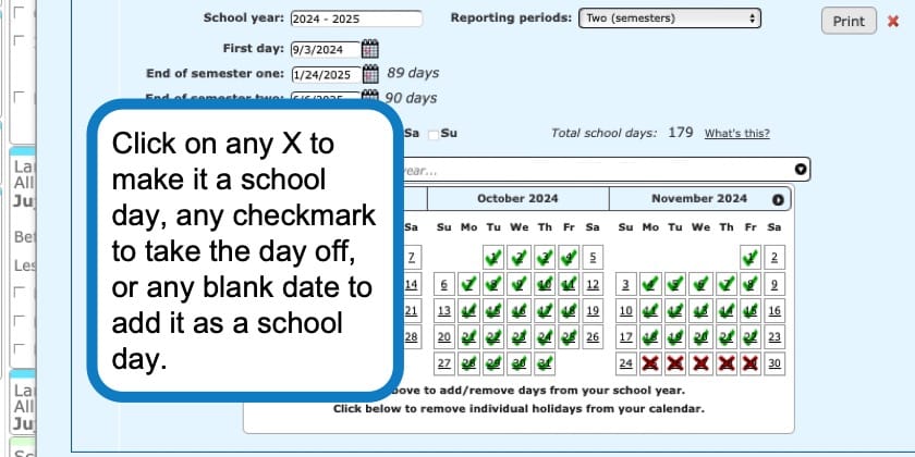Changing the School Calendar in your homeschool planner screenshot 3