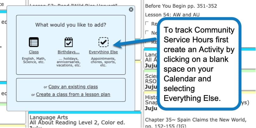 Tracking community service hours in your homeschool planner screenshot 1