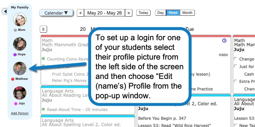Setting up Student Profiles and Logins in Homeschool Planet screenshot 1
