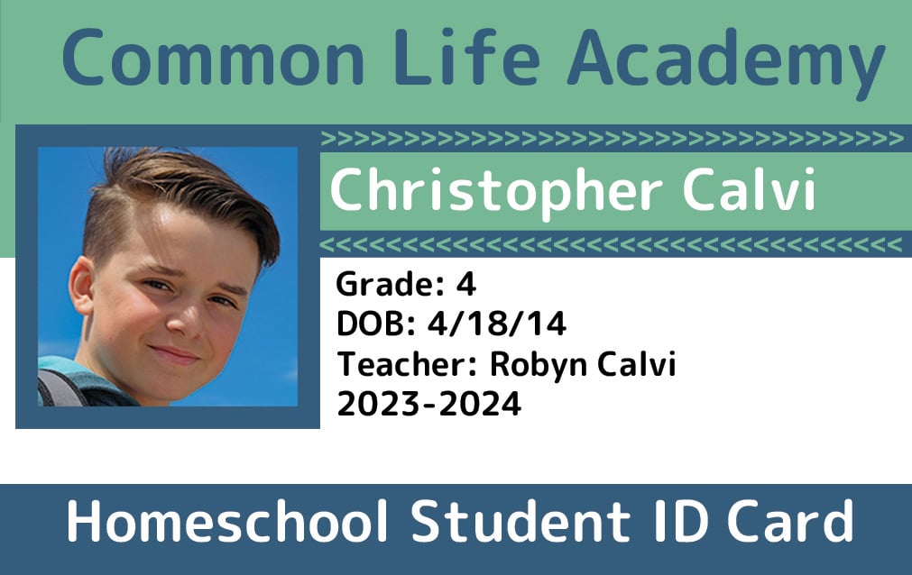 Sample homeschool ID card- Arrows