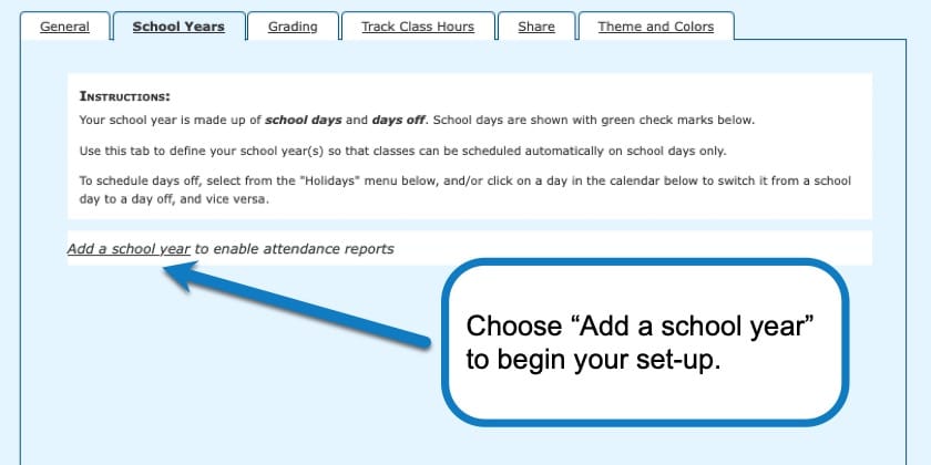 Selecting “add a school year” button