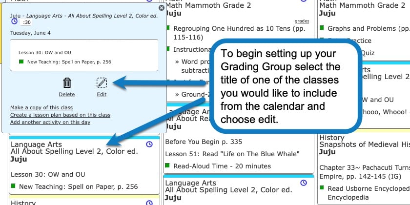 Selecting a class for your Grading Group
