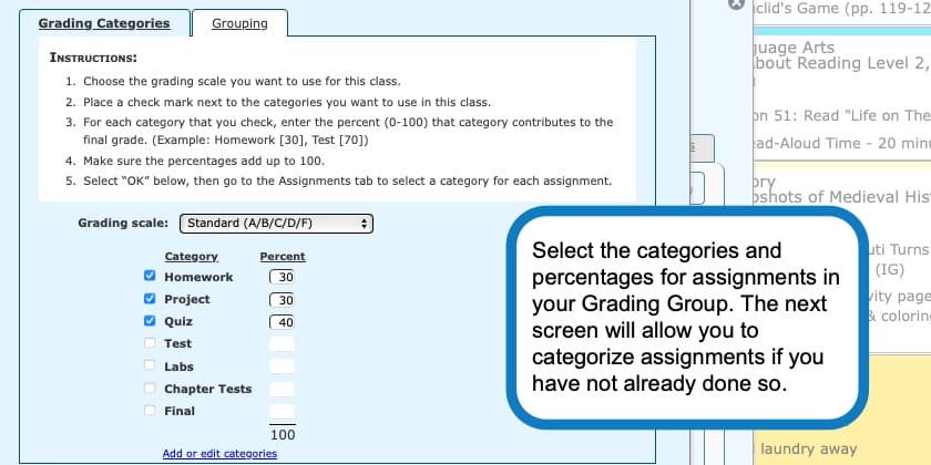 Grouped grading and categorizing assignments