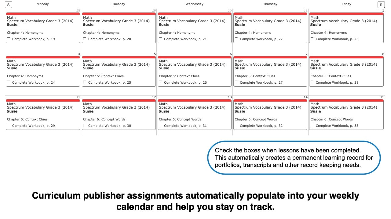 Spectrum Vocabulary Weekly View